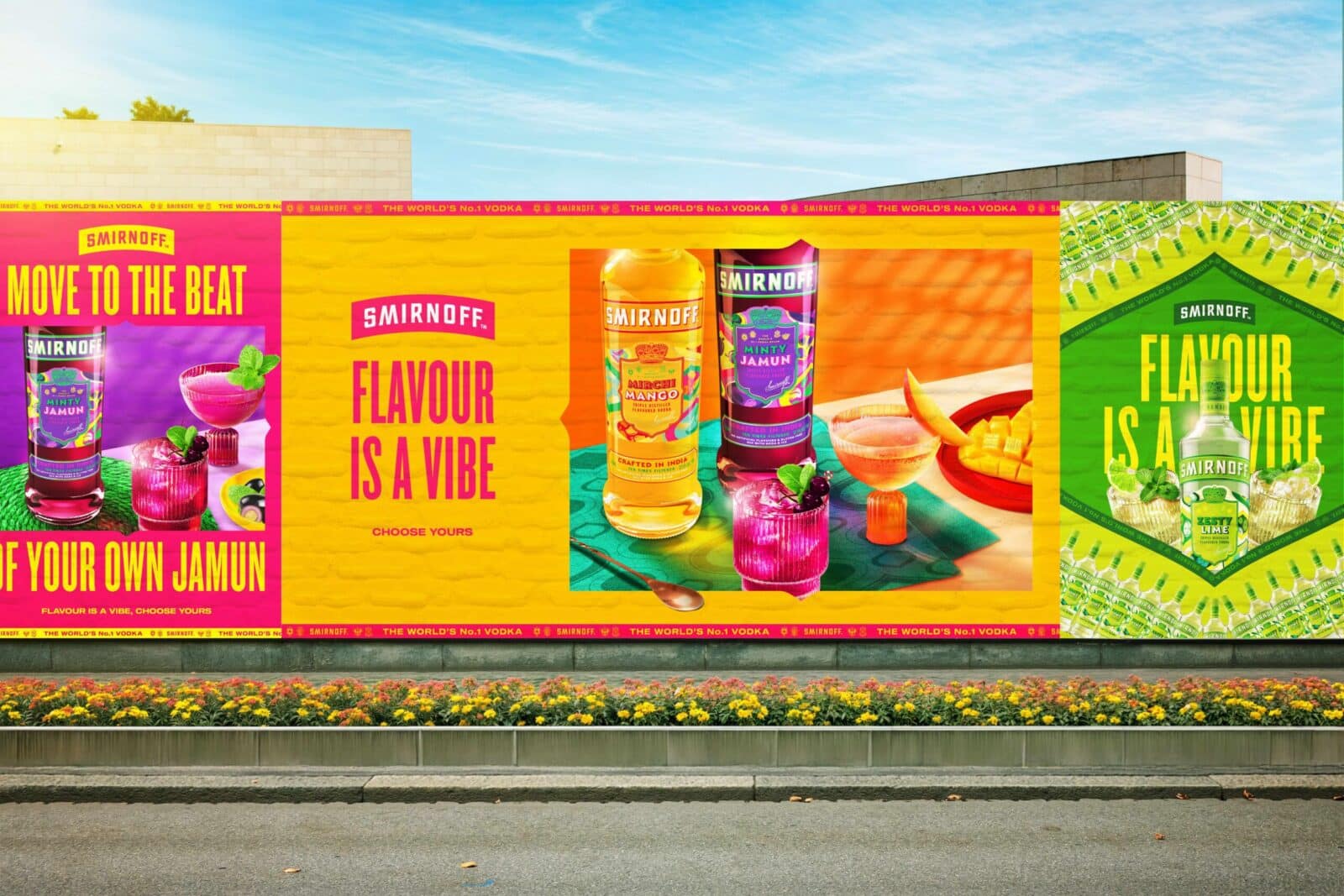 A Smirnoff Flavours advertisement on the wall