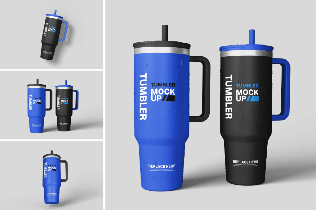 A standing tumbler mockup set