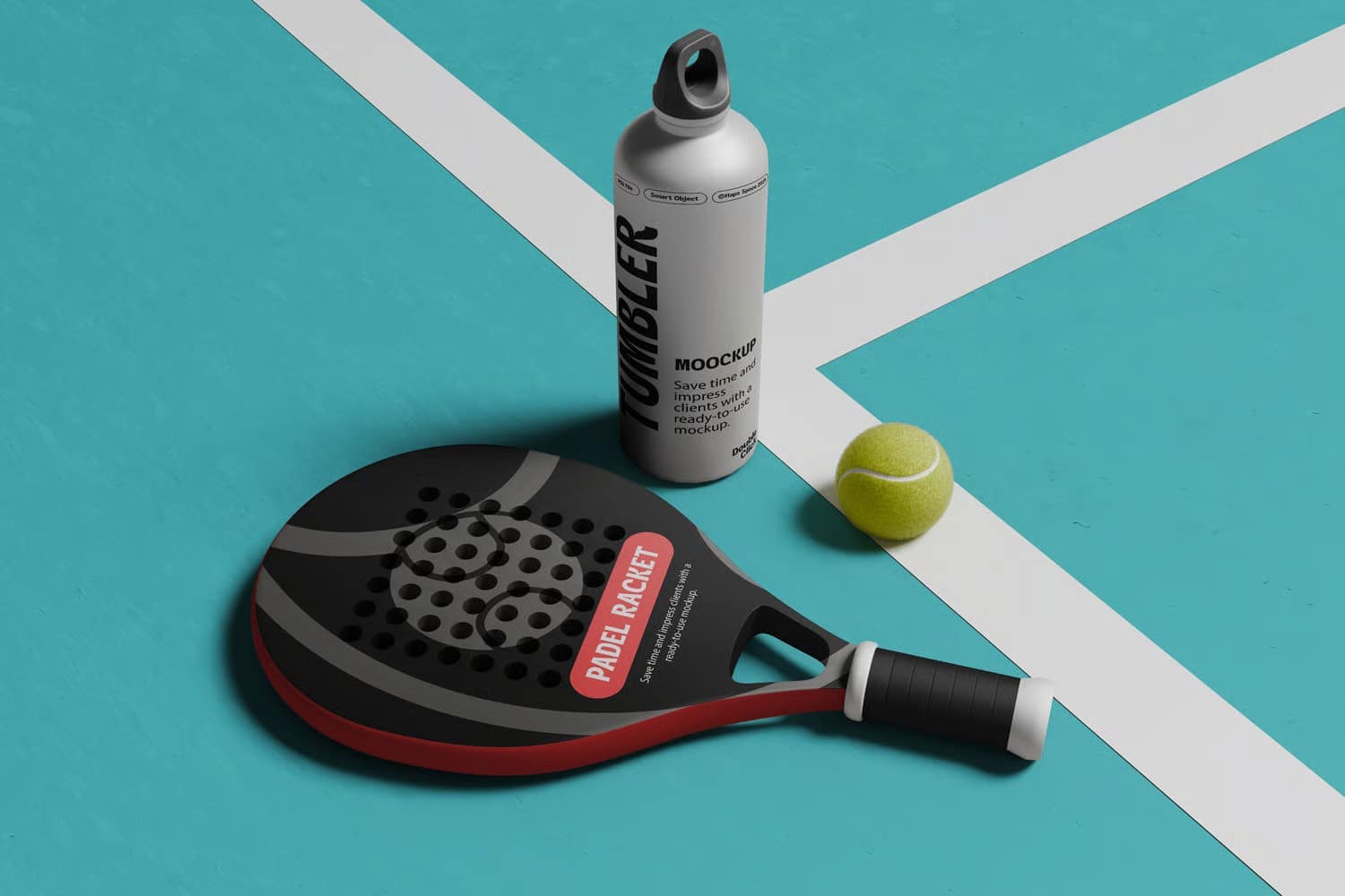 A tumbler on Padel Court mockup