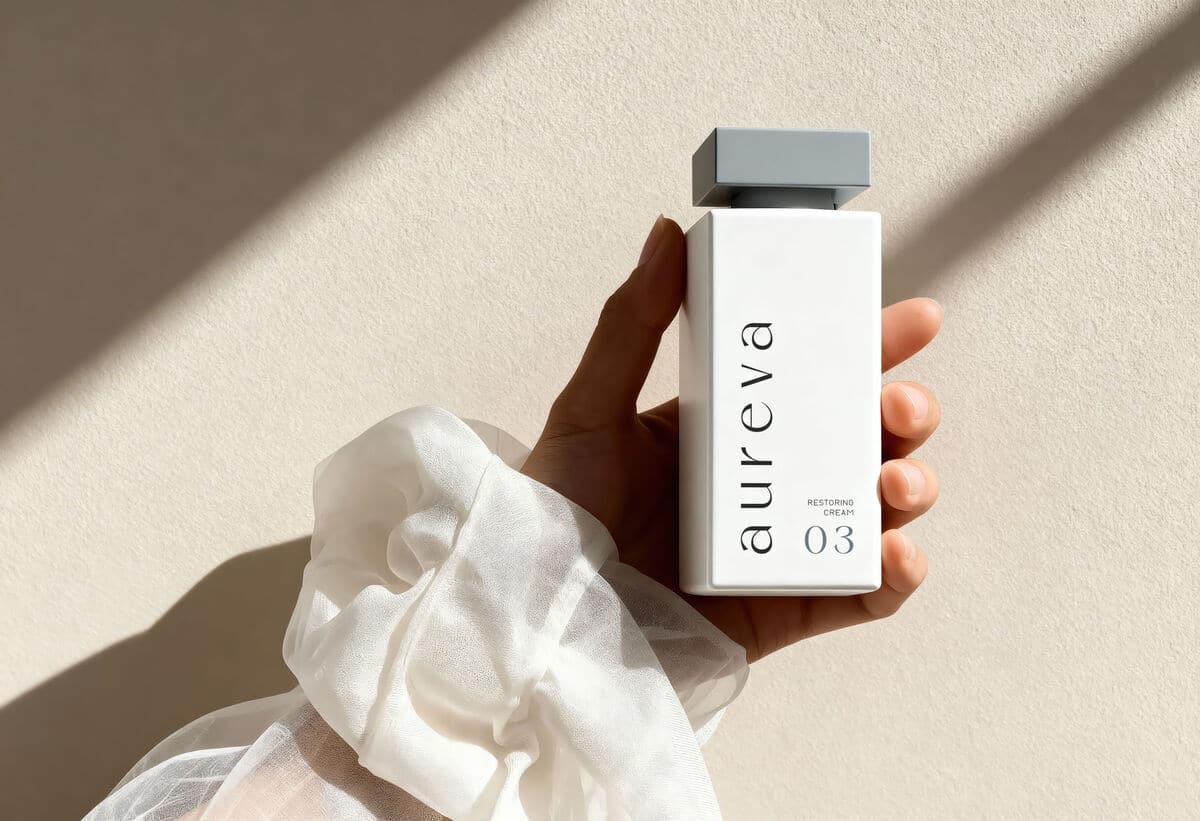 Aureva skincare bottle in hand