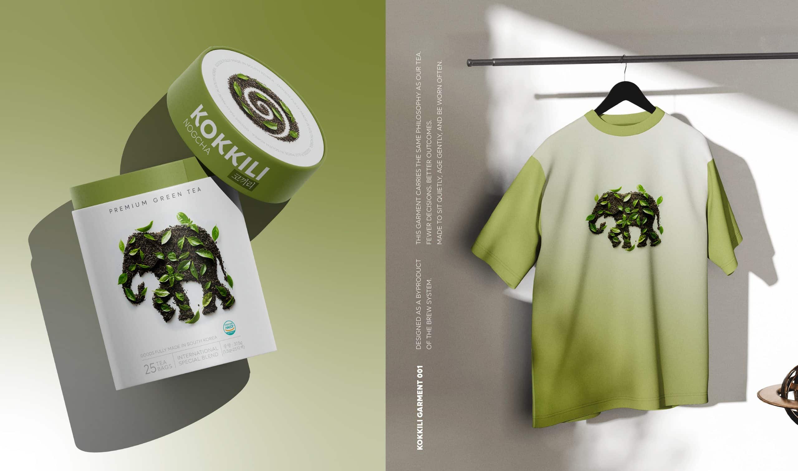 Kokkili tea tube and t-shirt on hanger