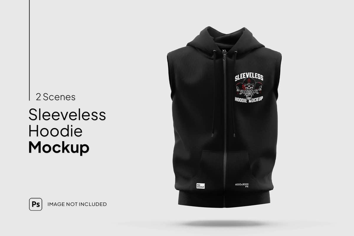 A black sleeveless hoodie mockup