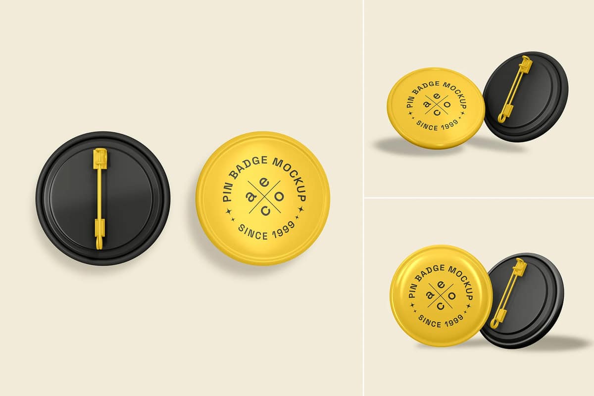 A glossy pin badge branding mockups