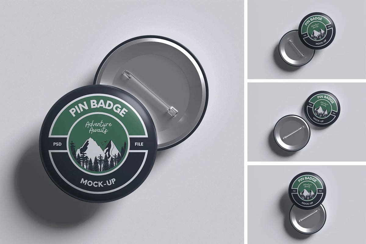 A high quality pin badge mockup set