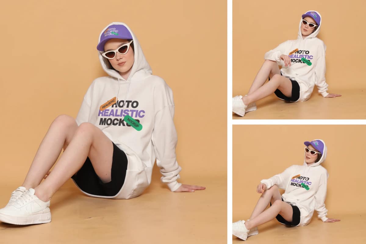 A hoodie mockup with female model