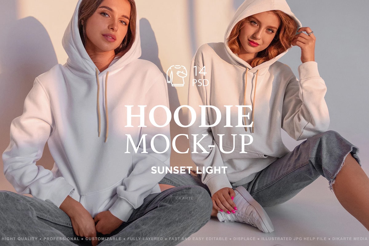 A hoodie mockups sunset light