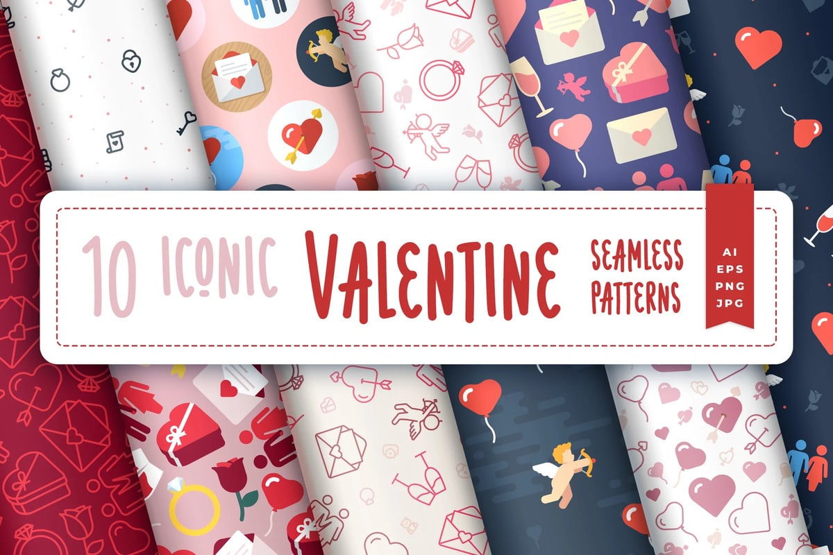 A 10 iconic Valentine seamless patterns