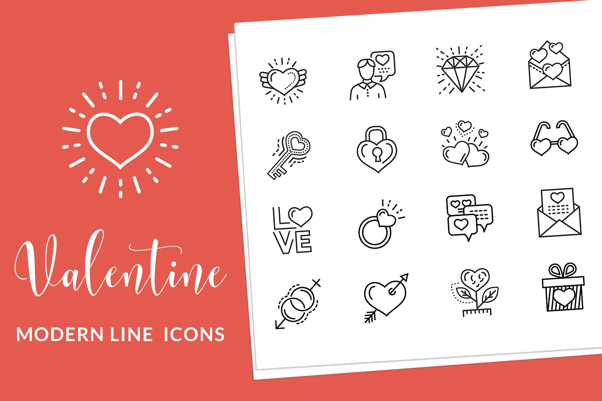 Valentine and love line icons