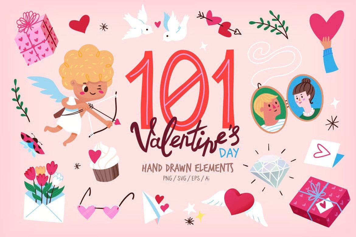 A Valentine Hand Drawn Elements