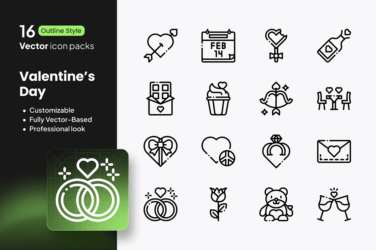 Valentine's Day Outline Icons