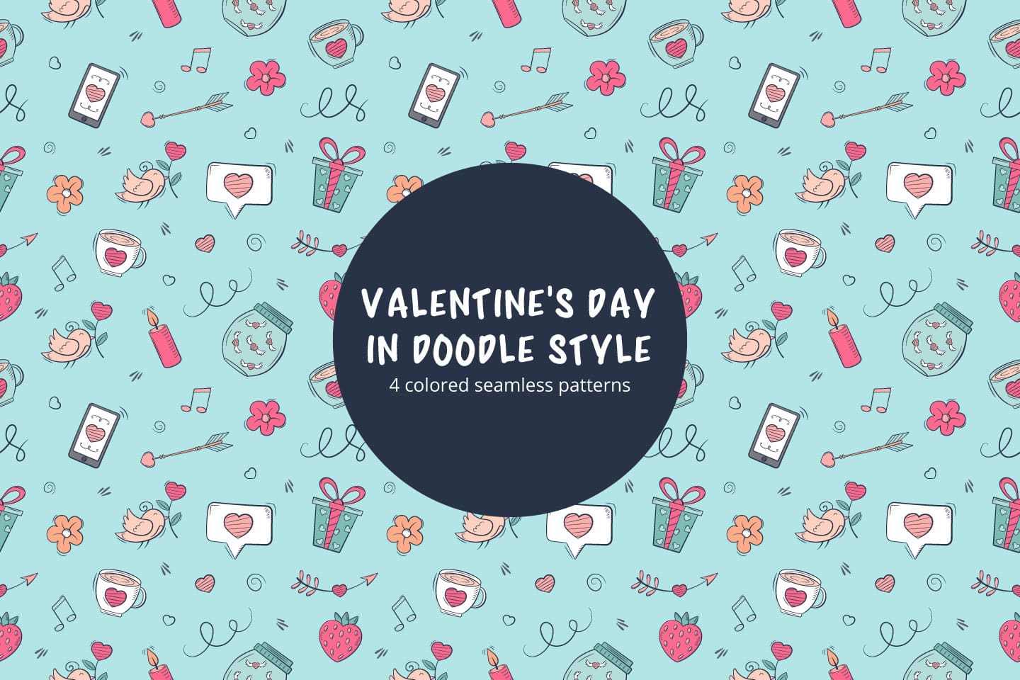 A free doodle-style Valentine's Day Pattern