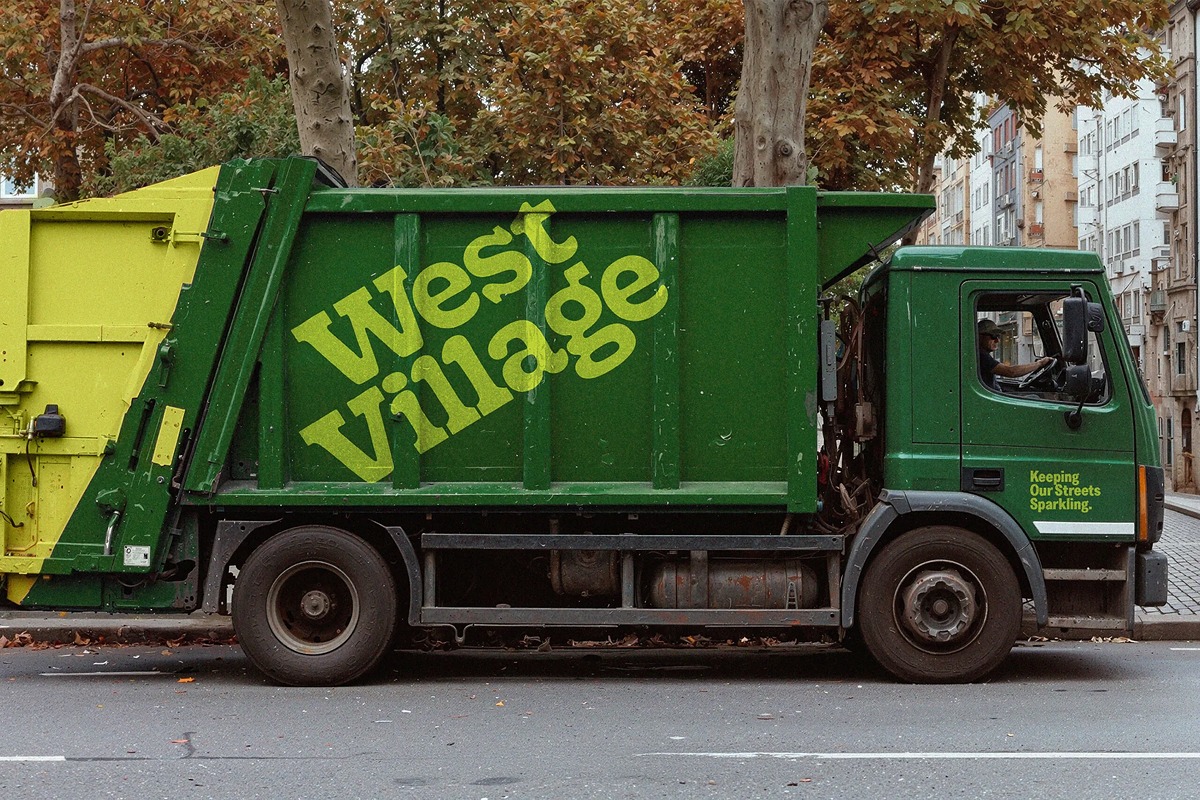 West Village logo on the recycling car