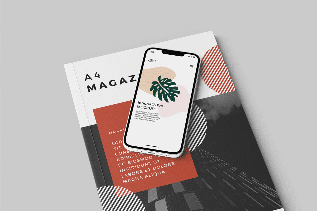 Magazine with iPhone 13 mockup