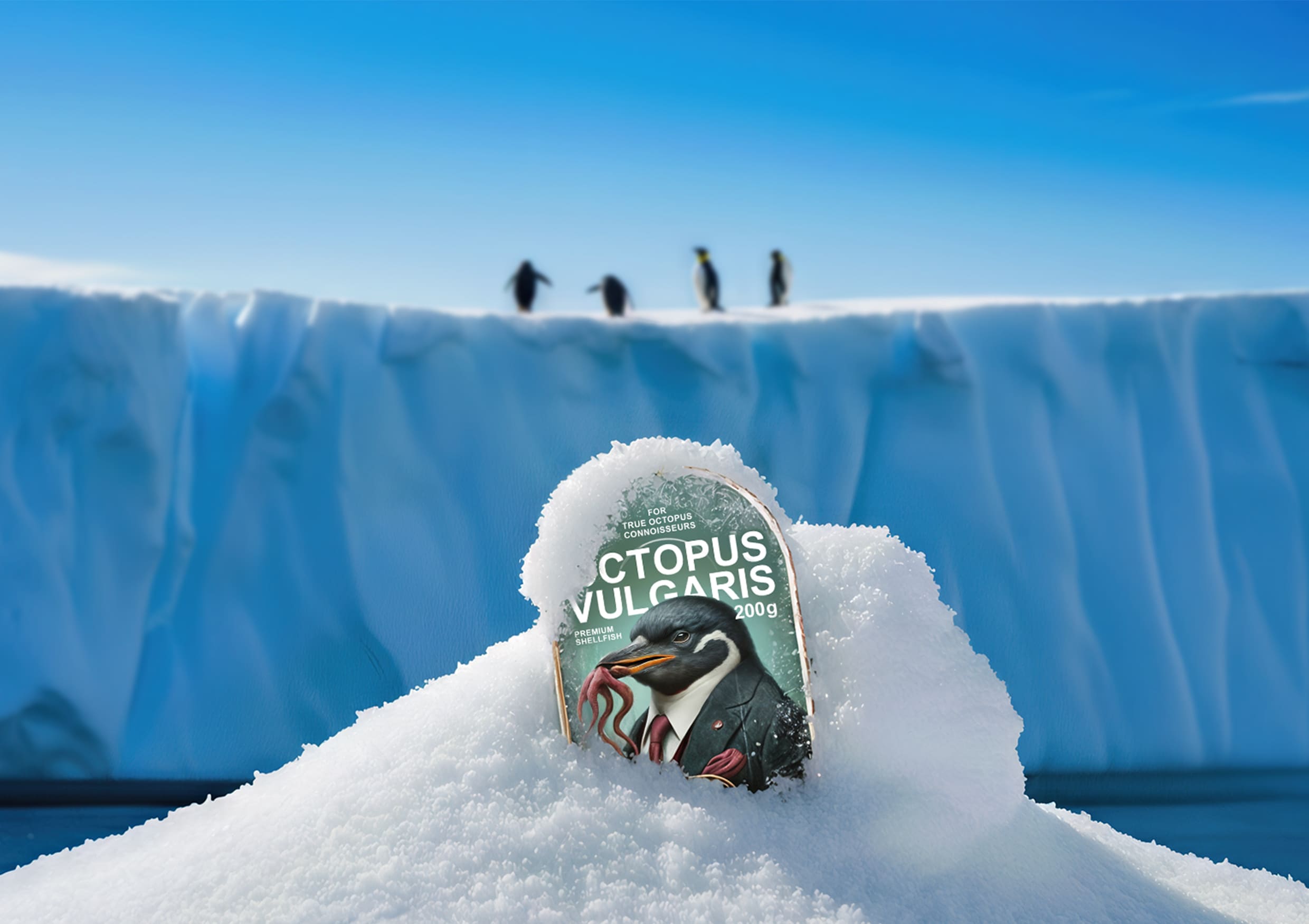 Penguins seafood in a can packaging